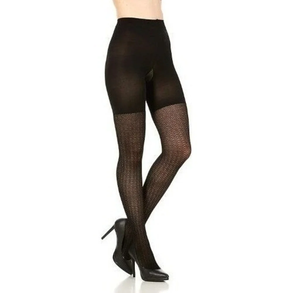 Assets‎ Shaping Tights Women Size 2 Black Textured Wish Bone Hosiery 2049 Spanx